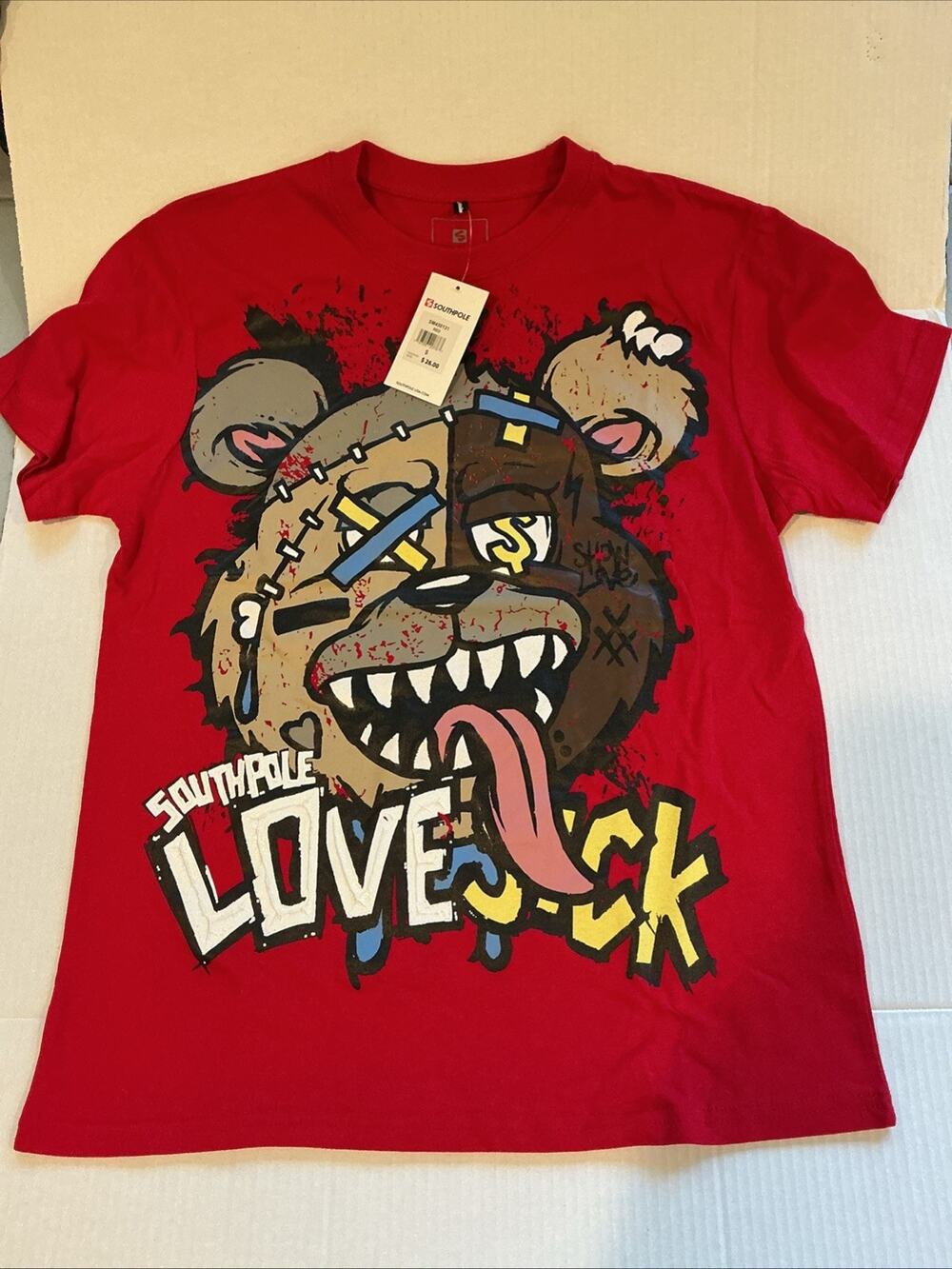 Southpole Lovesick Bear T Shirt Mens Size Small S Red Graphic Tee Streetwear NWT
